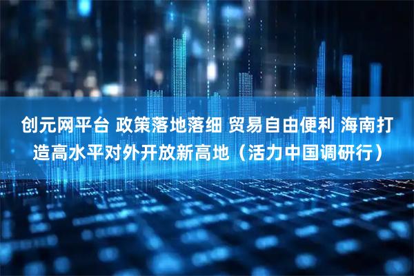 创元网平台 政策落地落细 贸易自由便利 海南打造高水平对外开放新高地（活力中国调研行）